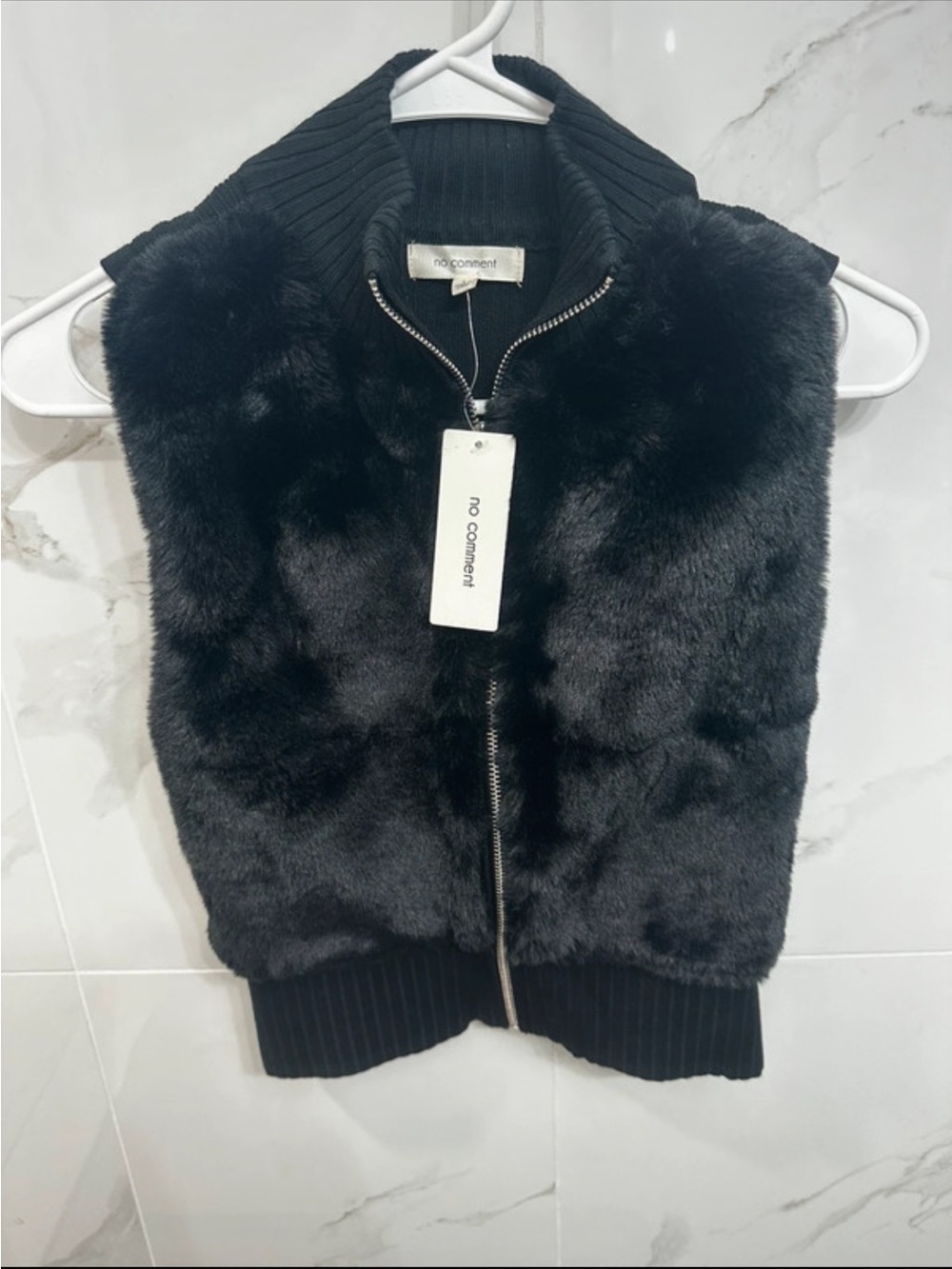 Black Faux Fur Zip Vest